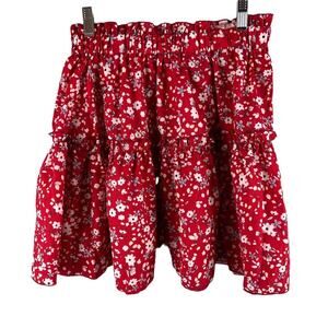 Shein Womens size medium Mini Skirt Ditsy Floral Ruffled Tiered Red White Black